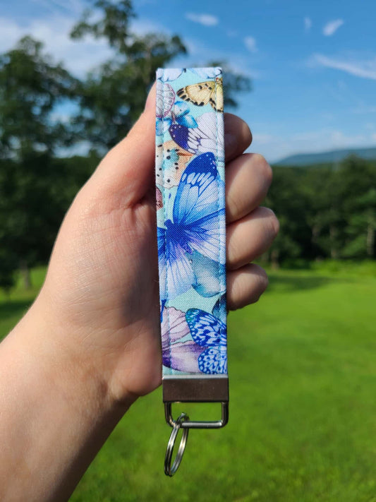 Blue Mixed Butterfly Wristlet