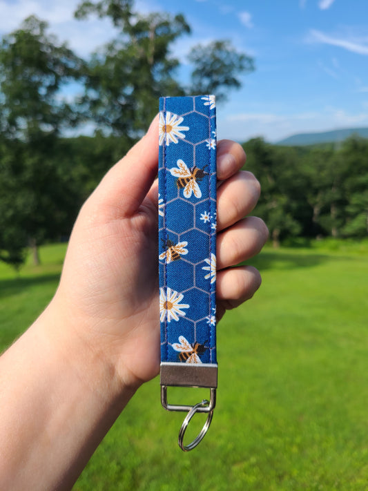 Blue Honeycomb Bee Wristlet