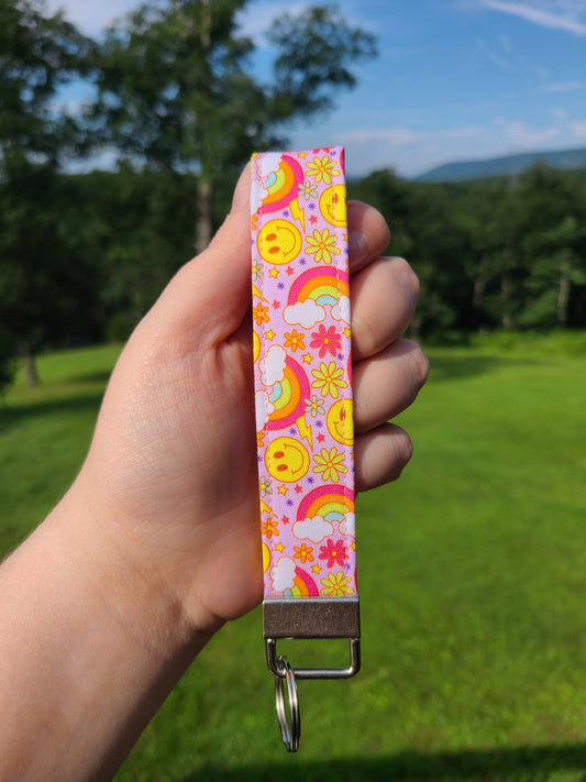 Smiley & Rainbows Wristlet Keychain