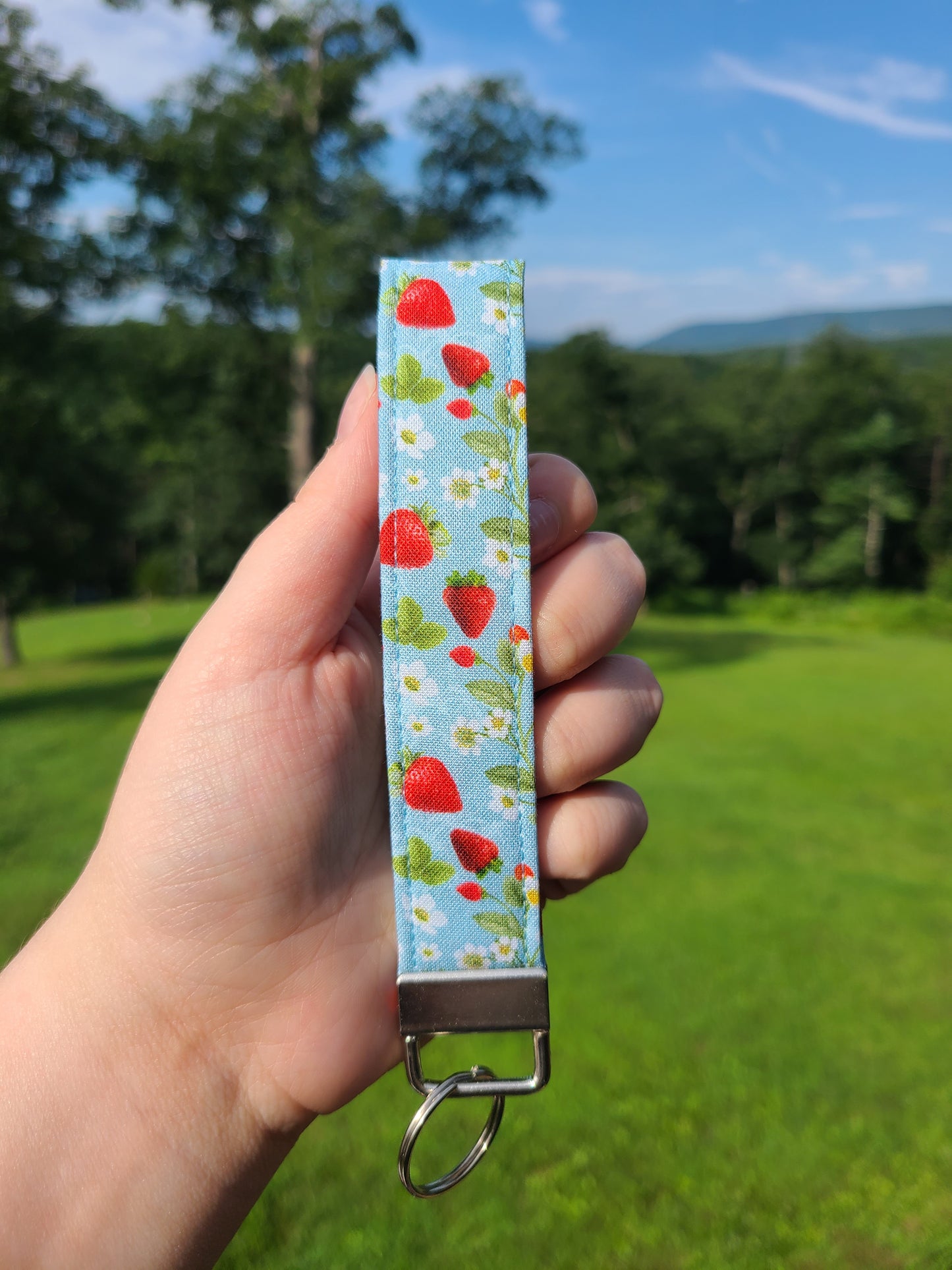 Blue Vintage Strawberry Wristlet (NOT RESTOCKING)