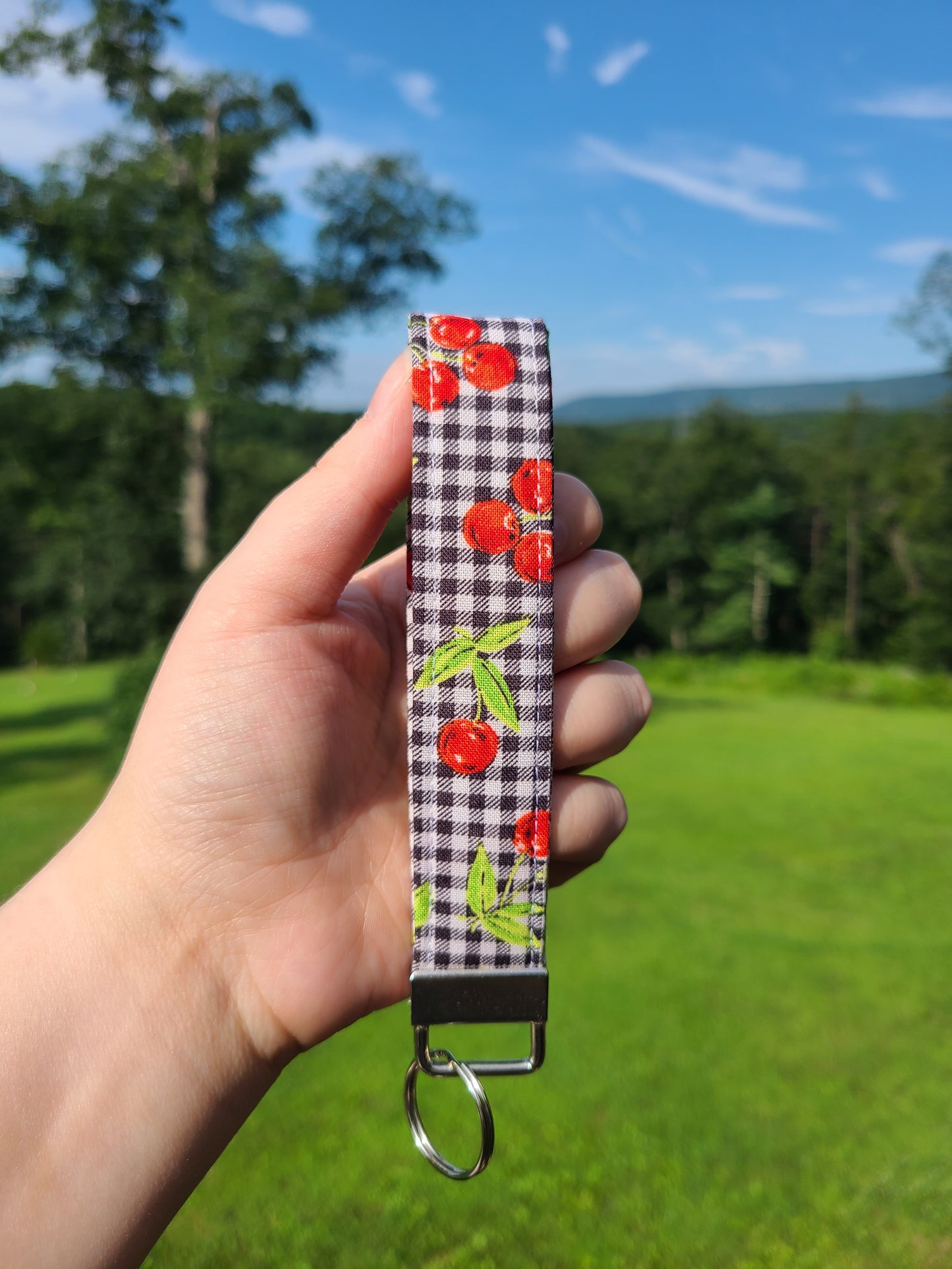 Plaid Cherry Wristlet