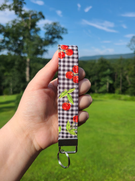 Plaid Cherry Wristlet