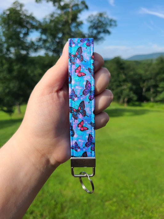 Blue Glitter Butterfly Wristlet