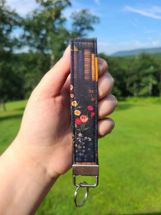 Dark Floral Book Themed Wristlet