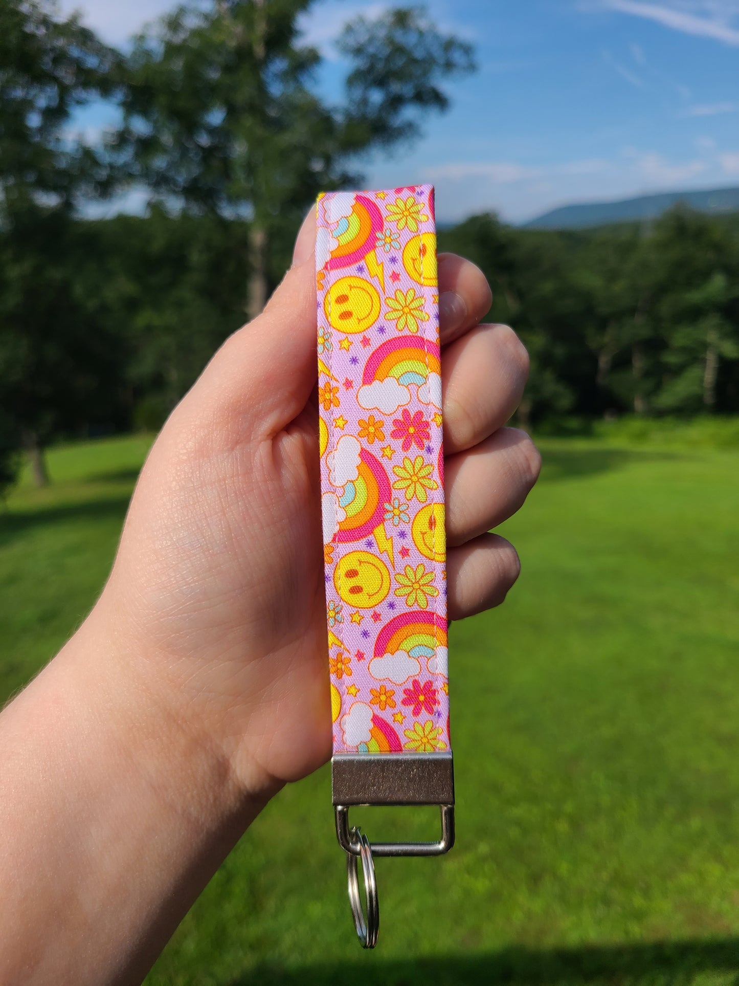 Smiley & Rainbows Wristlet Keychain
