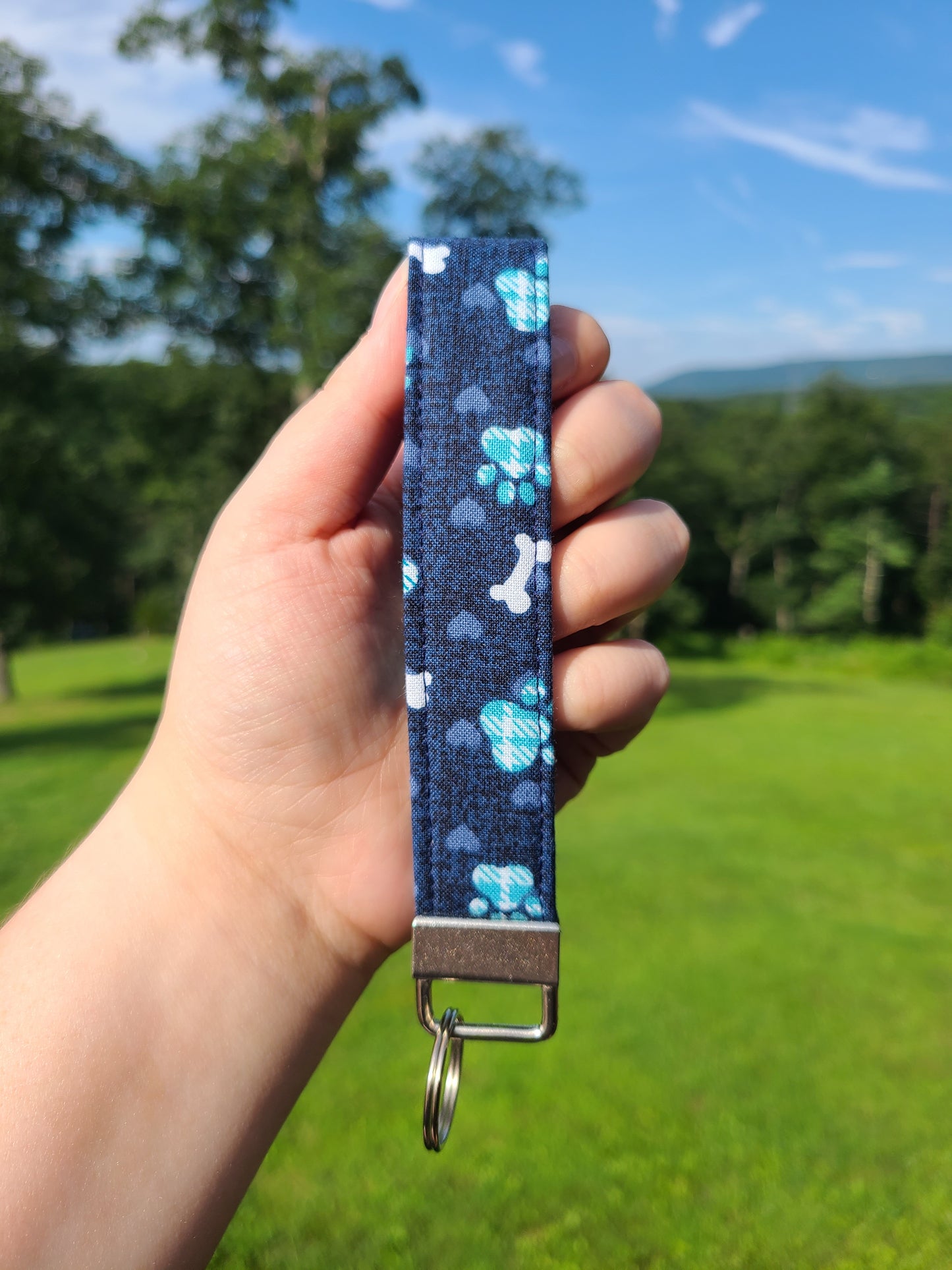 Blue Dog Paw Print Wristlet