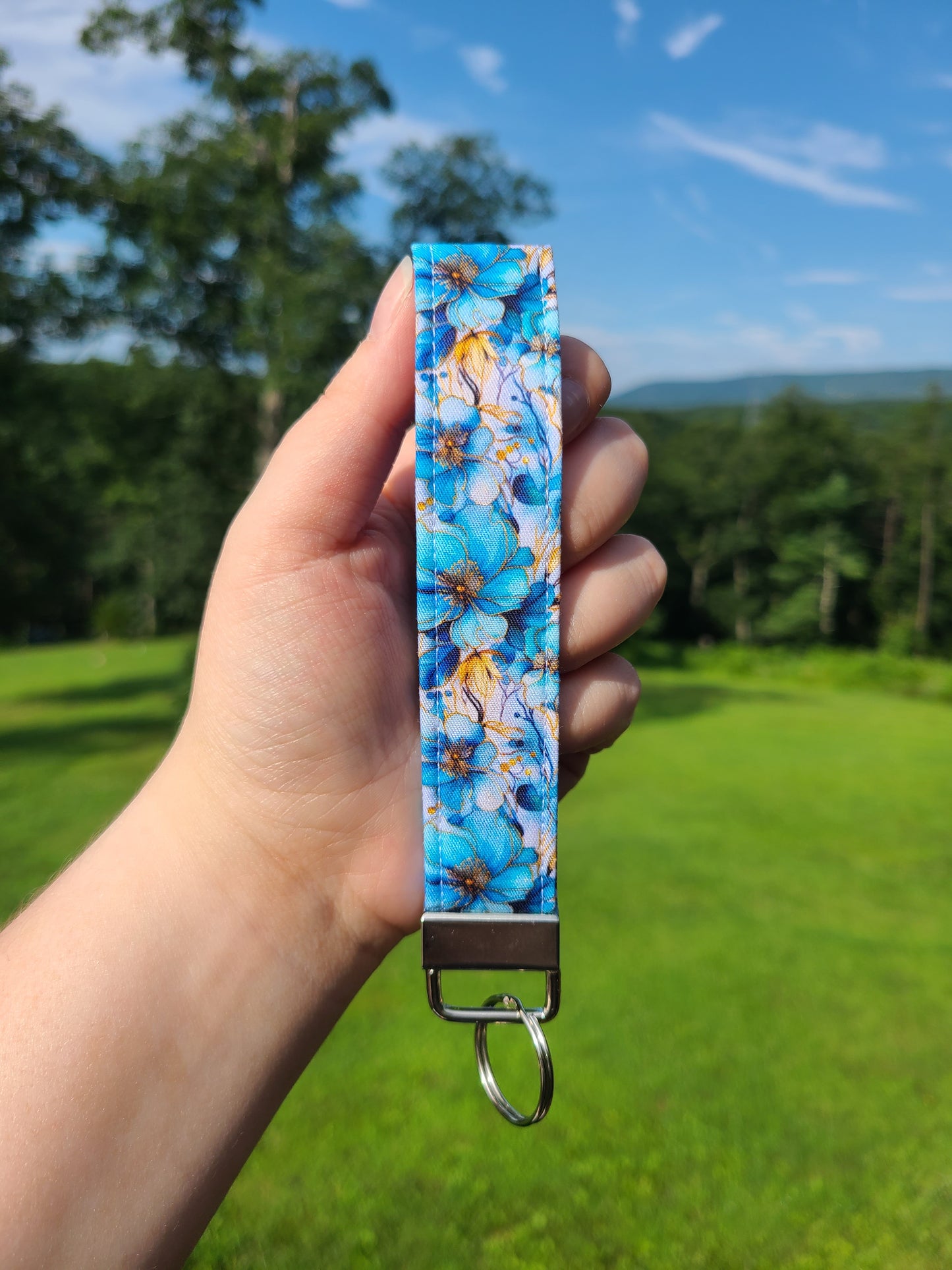 Blue Floral Wristlet